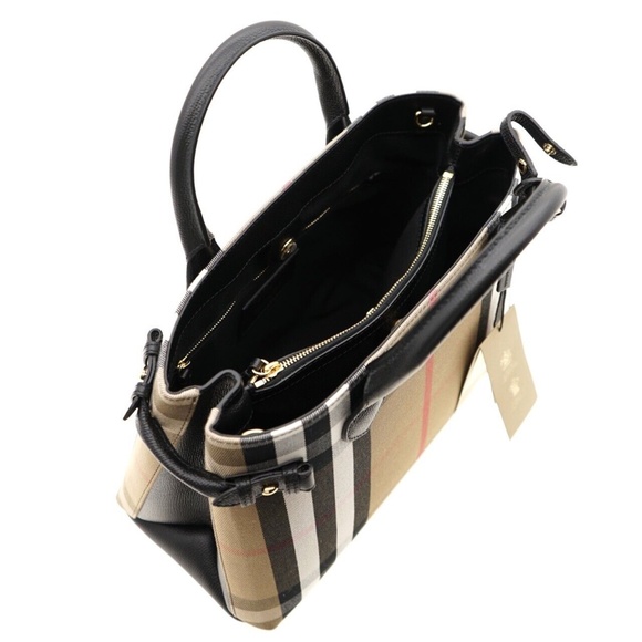 Burberry Banner Medium Tote Shoulder Bag Check Canvas New - Picture 5 of 9
